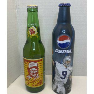 Dale Earnhardt Sun Drop #1 & Tony Romo Pepsi Bottles Rookie NASCAR NFL RARE